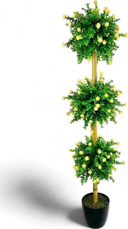 Yapay Ağaç Sarı Mineli Şimşir Top Siyah Saksılı 115*30 cm