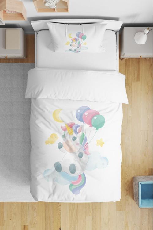 Bebek Nevresim Takımı Ranforce Serisi - balonlu unicorn BNT2024-28