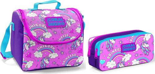 Beslenme Çantası ve Kalemlik Takım - Pembe - Unicorn - Kız Çocuk