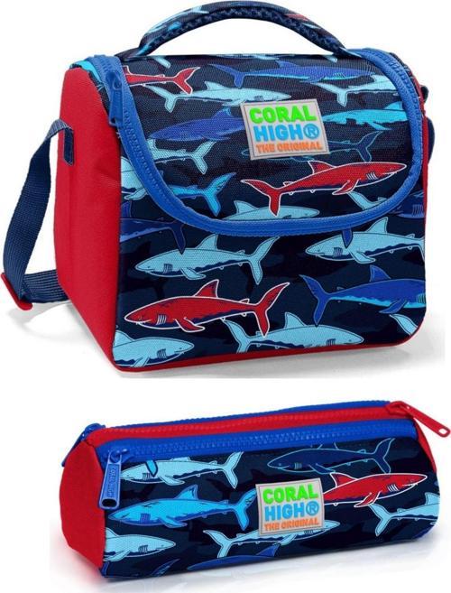 Erkek Çocuk Lacivert Kırmızı KöpekBalığı Beslenme Çantası Seti