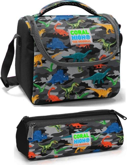 Erkek Çocuk Siyah Gri Dinazorlar Beslenme Çantası Seti