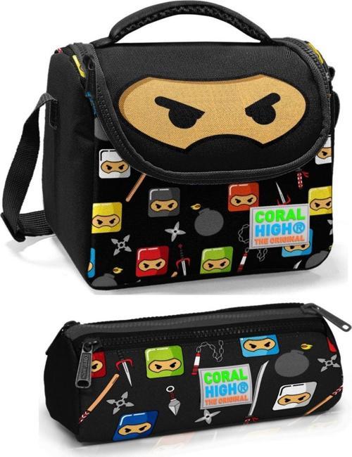 Erkek Çocuk Siyah Ninja Beslenme Çantası Seti