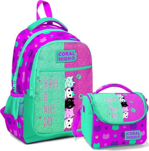 İlkokul Okul Sırt Çantası ve Beslenme Çantası Seti -Sevimli Kediler Kız Çocuk