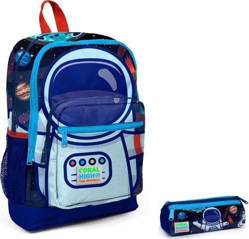 İlkokul Sırt Çantası ve Kalemlik Seti - Mavi Astronot Baskılı