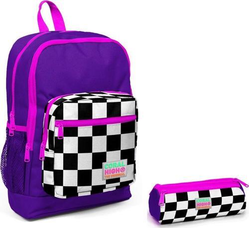 İlkokul Sırt Çantası ve Kalemlik Seti - Mor Damalı