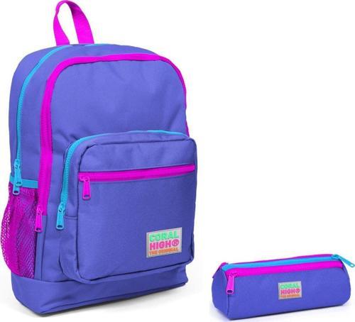 İlkokul Sırt Çantası ve Kalemlik Seti - Mor Pembe Fermuarlı