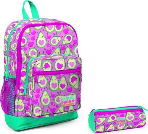 İlkokul Sırt Çantası ve Kalemlik Seti - Pembe Avakado Baskılı