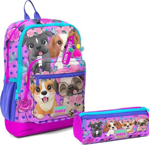İlkokul Sırt Çantası ve Kalemlik Seti - Pembe Köpek - Kız Çocuk