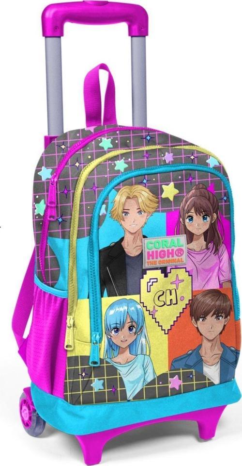 Işıklı Tekerlekli Anime Çekçek Okul ve Seyahat Çantası Kız Çocuk Gri