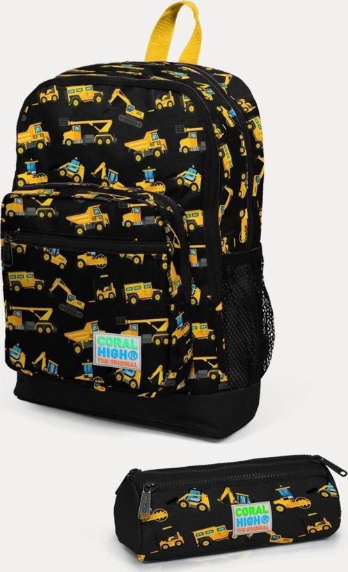Kids Siyah Sarı İş Makinesi Desenli 2'li Okul Çanta Seti - Erkek Çocuk
