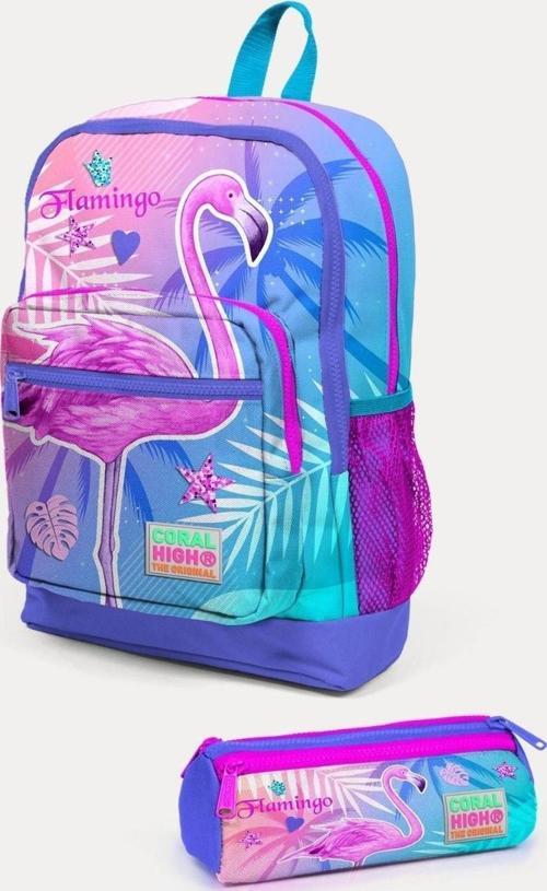 Kids Lavanta Pembe Flamingo Desenli 2'li Okul Çanta Seti - Kız Çocuk