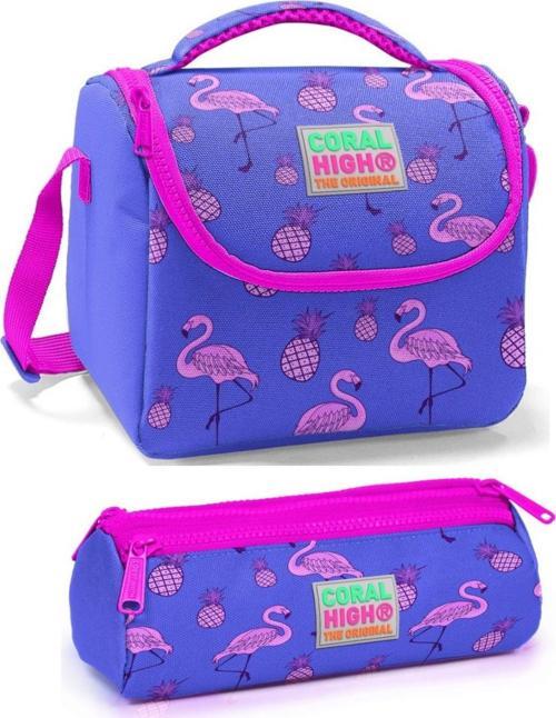 Kız Çocuk Mor Lavanta Flamingo Beslenme Çantası Seti