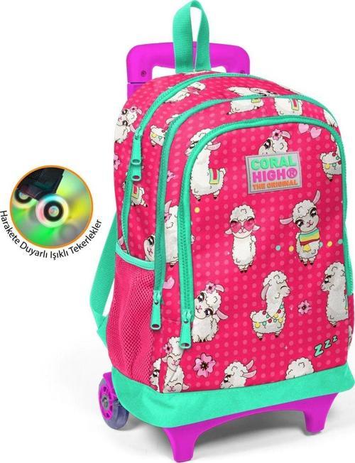 Lama Baskılı Çekçek Okul Çantası - Işıklı Tekerlekler