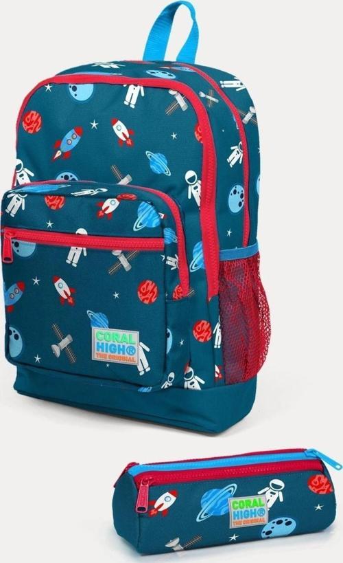 Kids Civit Kırmızı Uzay Desenli 2'li Okul Çanta Seti - Erkek Çocuk