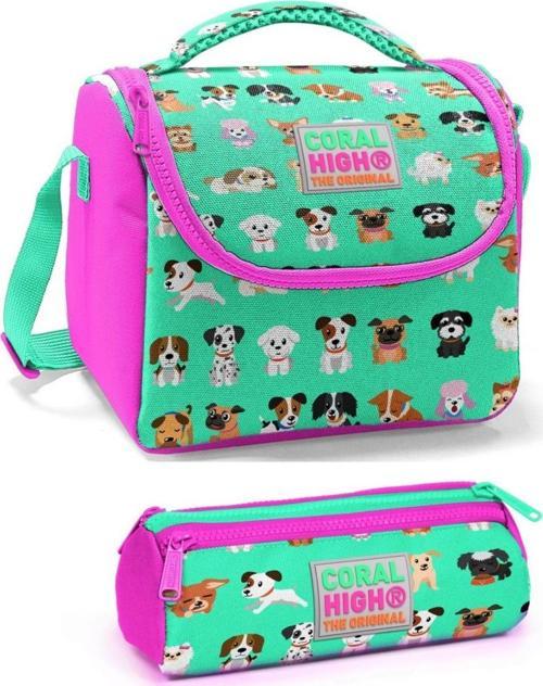 Kız Çocuk Pembe Yeşil Köpekler Beslenme Çantası Seti