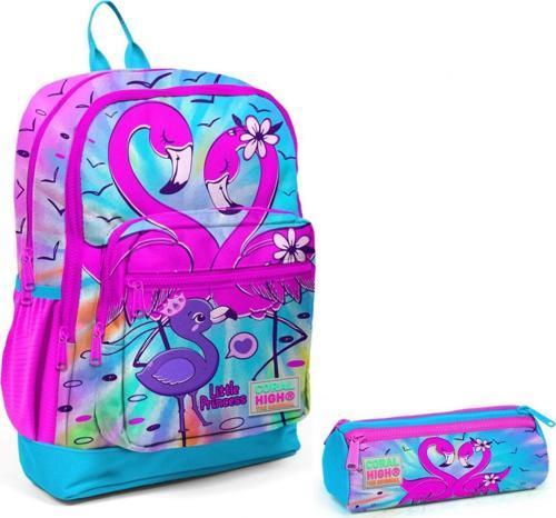 Mavi Pembe Flamingo İlkokul Sırt Çantası ve Kalemlik Seti