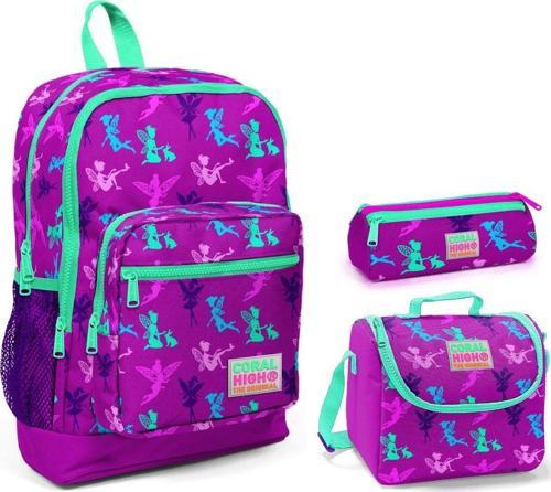 Mor Peri Baskılı Kız Çocuk 3'lü İlkokul Çanta Seti