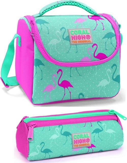 Kız Çocuk Su Yeşili Pembe Flamingo Beslenme Çantası Seti