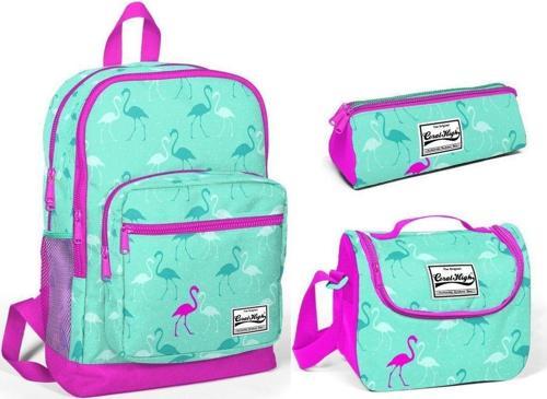 Kids Pembe-su Yeşili Flamingo Desenli 3'lü Çanta Seti