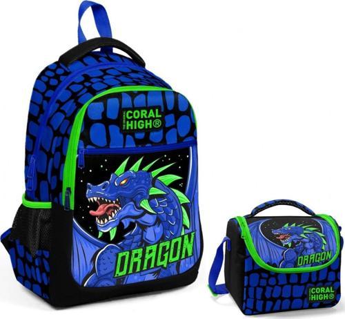 Mavi Yeşil Dragon İlkokul Okul Sırt ve Beslenme Çantası Seti - Erkek Çocuk