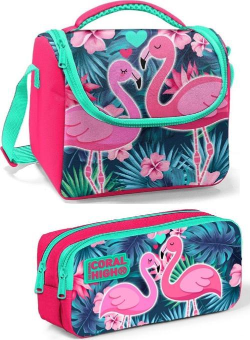 Mercan Yeşil Flamingo Kız Çocuk Beslenme Çantası Seti