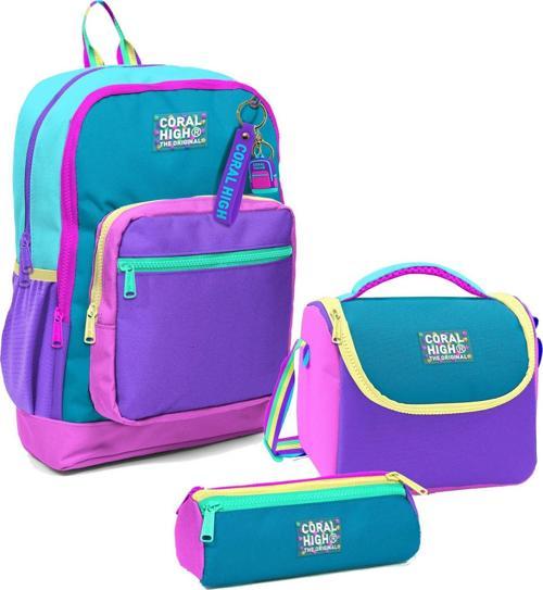 Kız Çocuk Üçlü İlkokul Okul Çanta Seti - Pembe Pastel Renkli