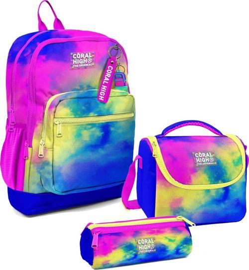 Kız Çocuk Üçlü İlkokul Okul Çanta Seti - Renkli Batik