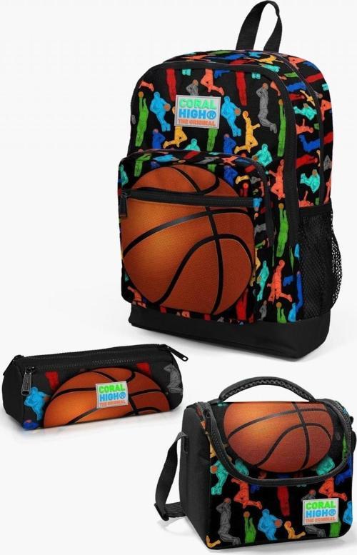 Kids Siyah Basketbol Desenli 3’lü Okul Çanta Seti Erkek Çocuk