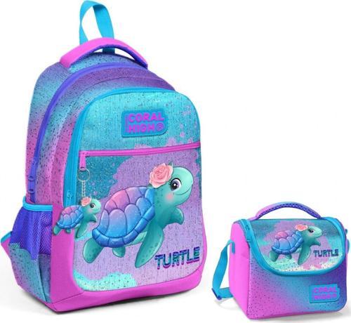 Pembe Mavi Kaplumbağa Okul Sırt ve Beslenme Çantası Seti - Kız Çocuk