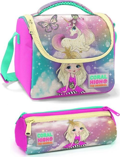 Pembe Mavi Kız ve Unicorn Kız Çocuk Beslenme Çantası Seti