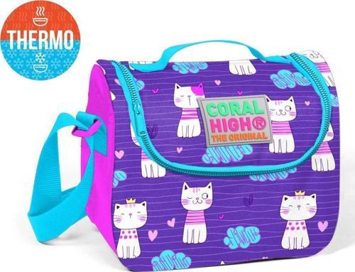 Mor Kedi Desenli Termoslu Beslenme Çantası - Kız Çocuk