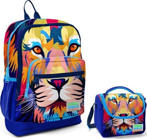 Lacivert Aslan Okul Sırt ve Beslenme Çantası Seti