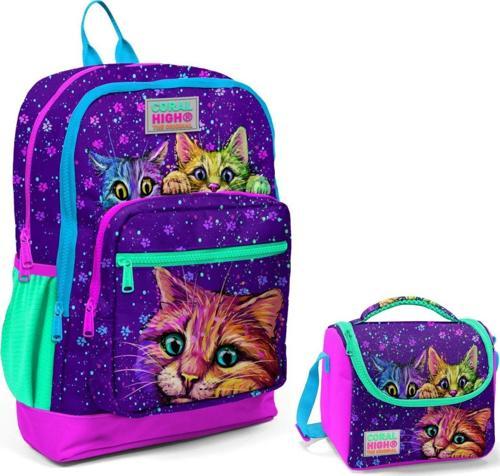 Mor Kedi Okul Sırt ve Beslenme Çantası Seti