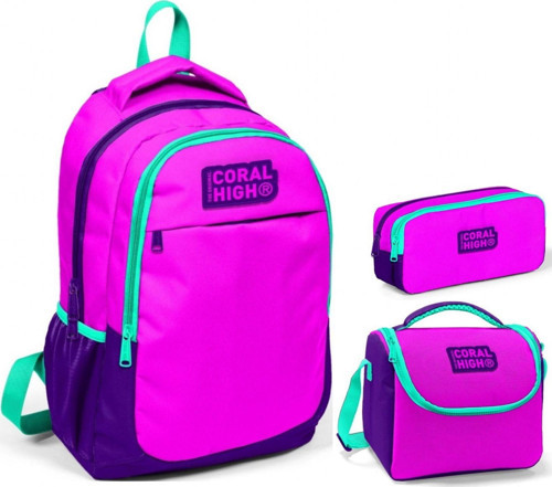 Pembe Mor Üçlü Okul Çanta Seti