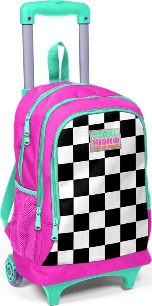 Pembe Damalı Işıklı Tekerlekli Çekçek Okul Çantası - Kız Çocuk