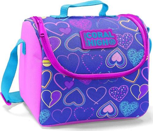 Pembe-Mor Kalp Desenli Termoslu Beslenme Çantası - Kız Çocuk