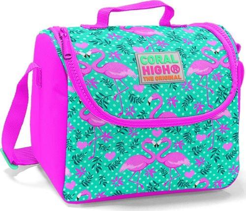 Pembe-Yeşil Flamingo Baskılı Termoslu Beslenme Çantası - Kız Çocuk