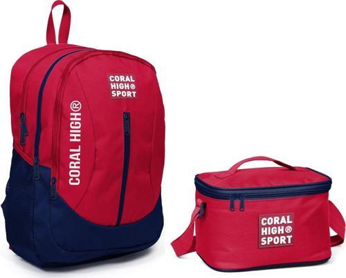 Sport Kırmızı Lacivert Okul Sırt Çantası Beslenme Seti - USB Çıkışlı