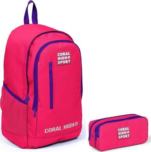 Sport Neon Mercan Okul Çantası ve Kalemlik Seti - Ortaokul ve Lise