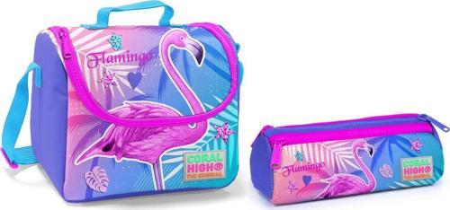 Pembe Flamingo Kız Çocuk Beslenme Çantası ve Kalemlik Seti - Thermo