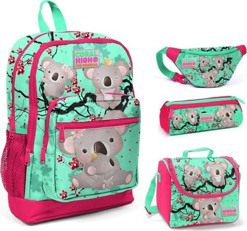 Yeşil Koala Baskılı Kız Çocuk 4'lü İlkokul Çanta Seti