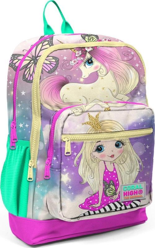 Yeşil Pembe Unicorn ve Prenses İlkokul ve Günlük Sırt Çantası - Kız Çocuk - USB Soketli
