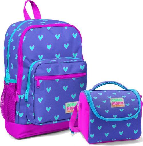 Pembe Lavanta Kalp Kız Çocuk İlköğretim Okul Sırt Çantası ve Beslenme Çanta Seti