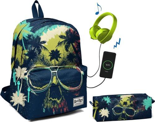 Üç Bölmeli Ortaokul ve Lise Okul Çantası Seti - Ormanda Kurukafa