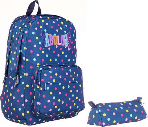 Lacivert Puantiyeli Okul Sırt Çantası ve Kalemlik Seti - Kız Çocuk