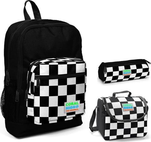 Siyah Damalı Erkek Çocuk 3'lü İlkokul Çanta Seti