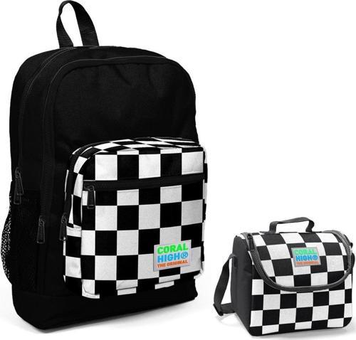 Siyah Damalı Erkek Çocuk İlkokul Çantası ve Beslenme Seti