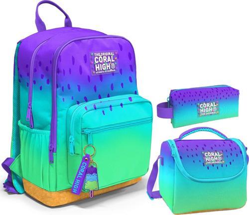 Üçlü İlk ve Ortaokul Okul Çanta Seti - Mor Lila Renk Geçişli - Kız Çocuk