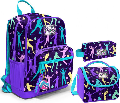 Üçlü İlk ve Ortaokul Okul Çanta Seti - Mor Voleybol - Kız Çocuk