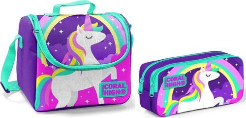 Coral High Beslenme Çantası ve Kalemlik Takım - Mavi - Unicorn - Kız Çocuk